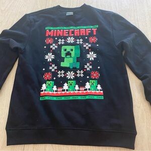 Black Minecraft ugly Christmas Sweatshirt with Green Creeper Design